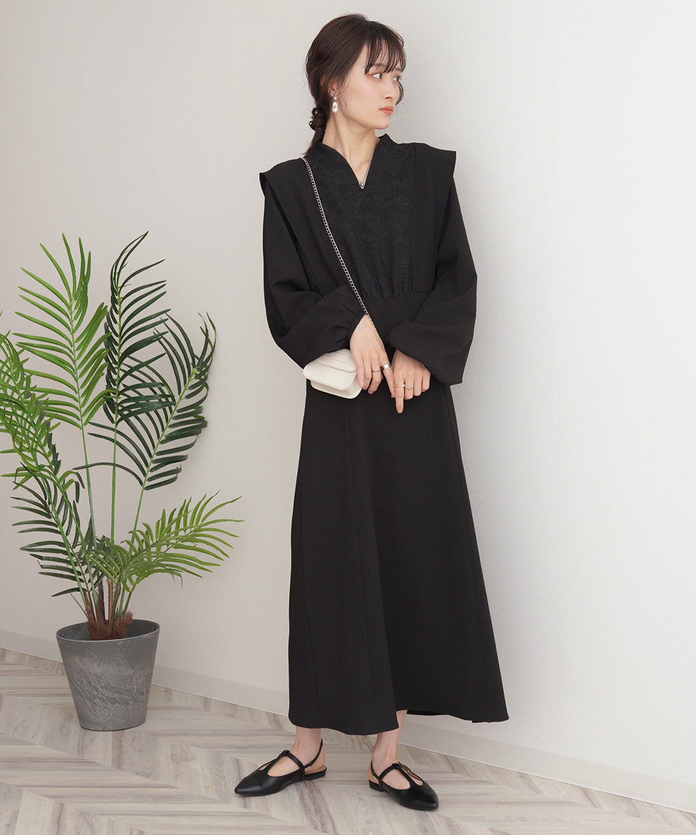 キーネックジャガードワンピース 