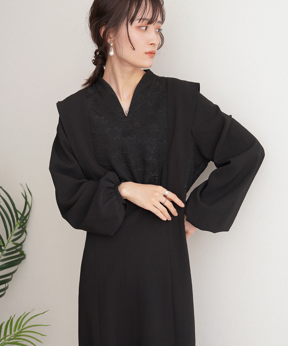 キーネックジャガードワンピース 