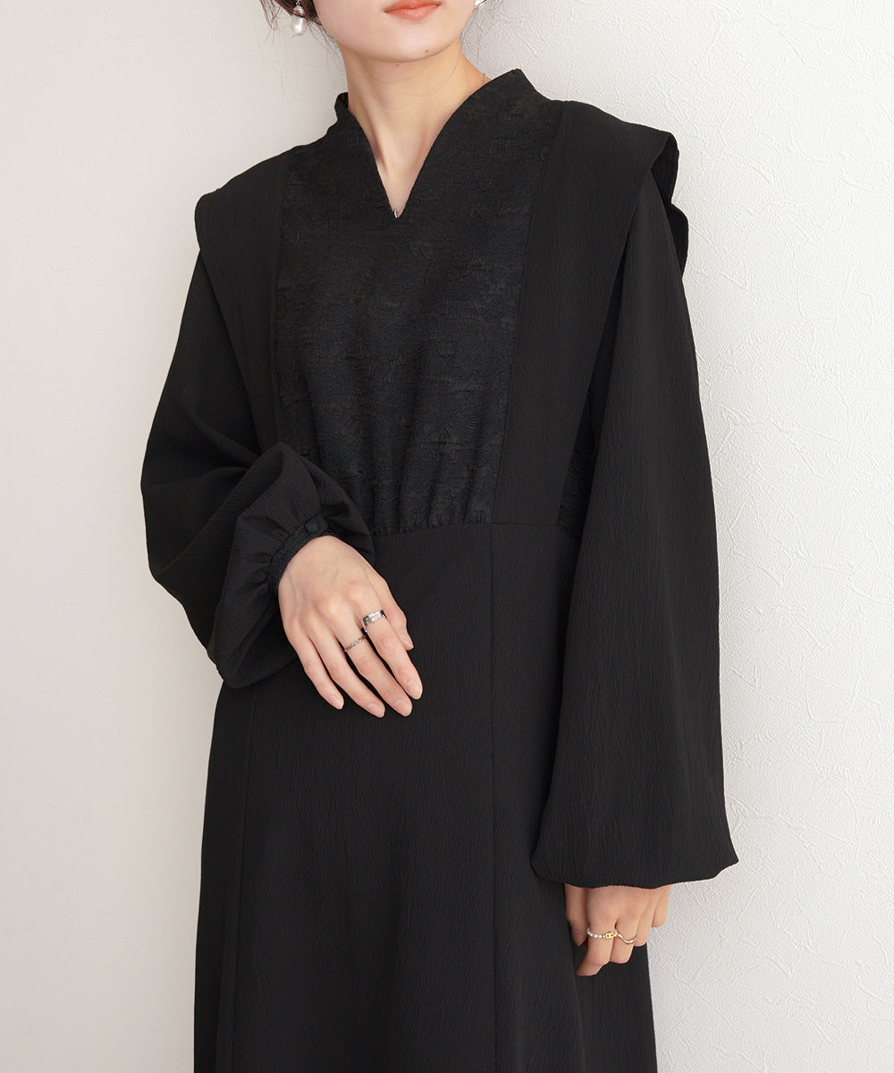 キーネックジャガードワンピース 