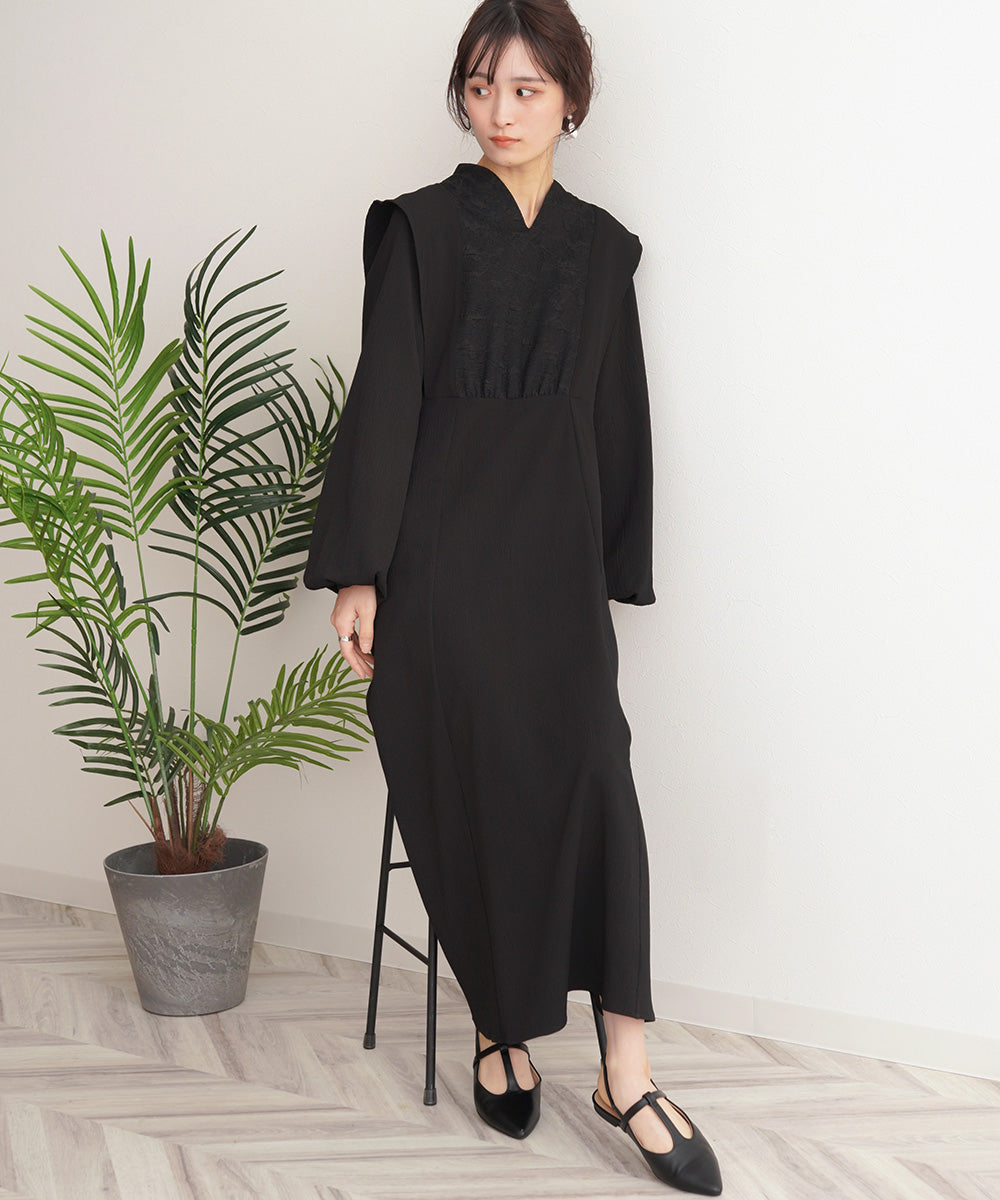 キーネックジャガードワンピース 