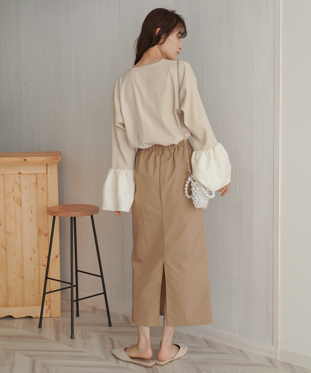 【オケージョンドレス/結婚式/SET ITEM/裏地付き】袖フレアジャガードブラウス