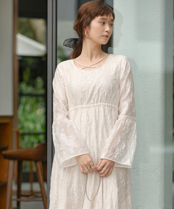 【オケージョンドレス/結婚式/2サイズ展開/SET ITEM/インナー付き/裏地付き】ジャガードフレアワンピース