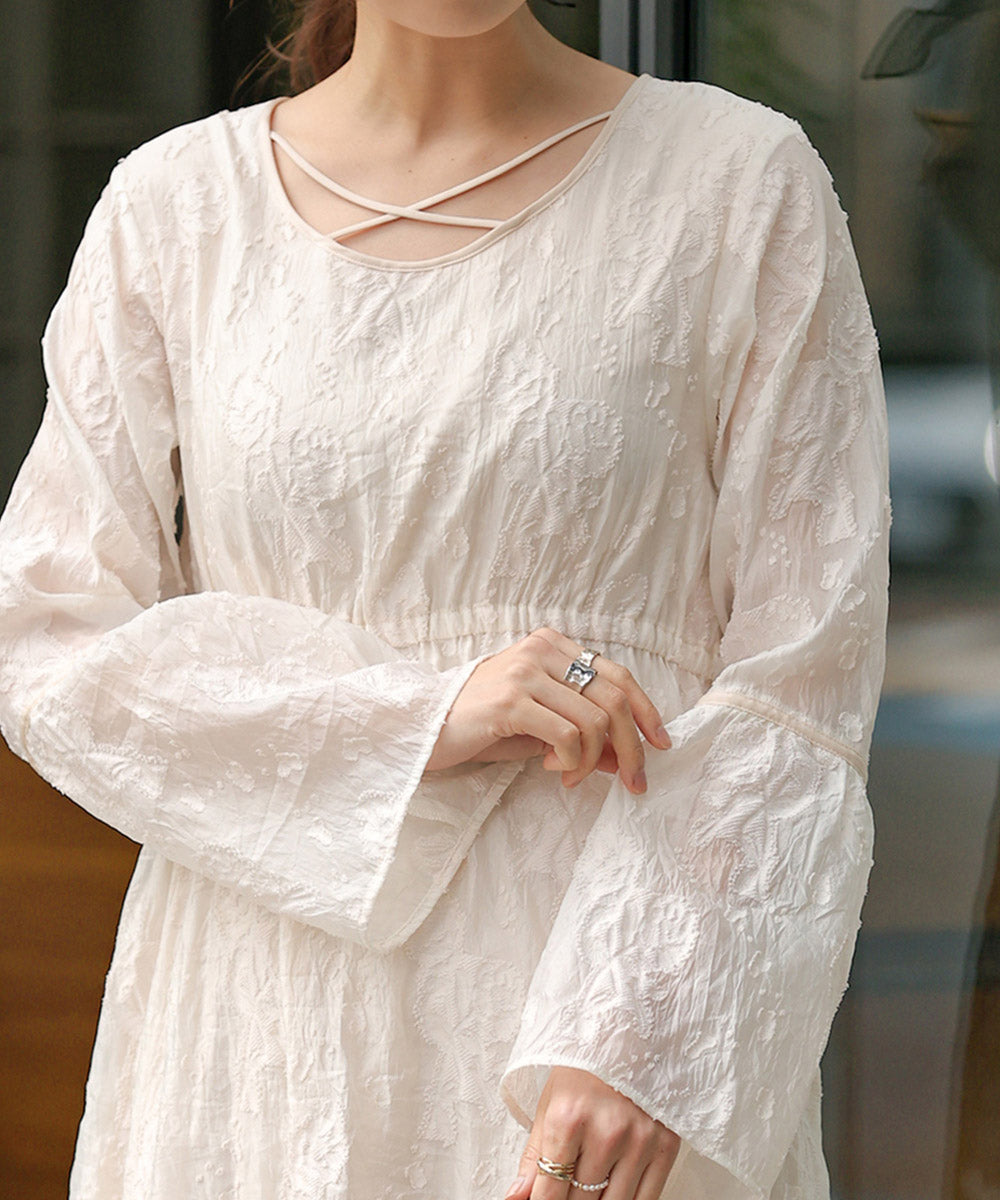 【オケージョンドレス/結婚式/2サイズ展開/SET ITEM/インナー付き/裏地付き】ジャガードフレアワンピース