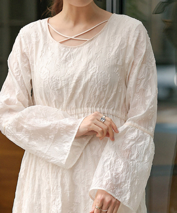 【オケージョンドレス/結婚式/2サイズ展開/SET ITEM/インナー付き/裏地付き】ジャガードフレアワンピース