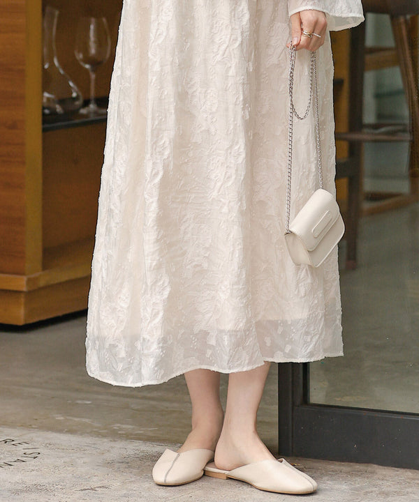 【オケージョンドレス/結婚式/2サイズ展開/SET ITEM/インナー付き/裏地付き】ジャガードフレアワンピース