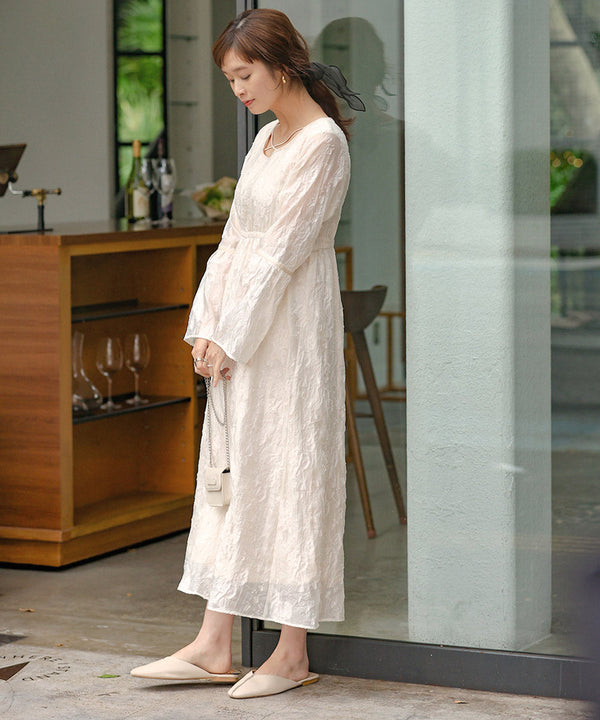 【オケージョンドレス/結婚式/2サイズ展開/SET ITEM/インナー付き/裏地付き】ジャガードフレアワンピース