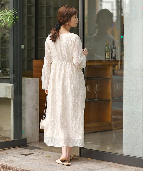 【オケージョンドレス/結婚式/2サイズ展開/SET ITEM/インナー付き/裏地付き】ジャガードフレアワンピース