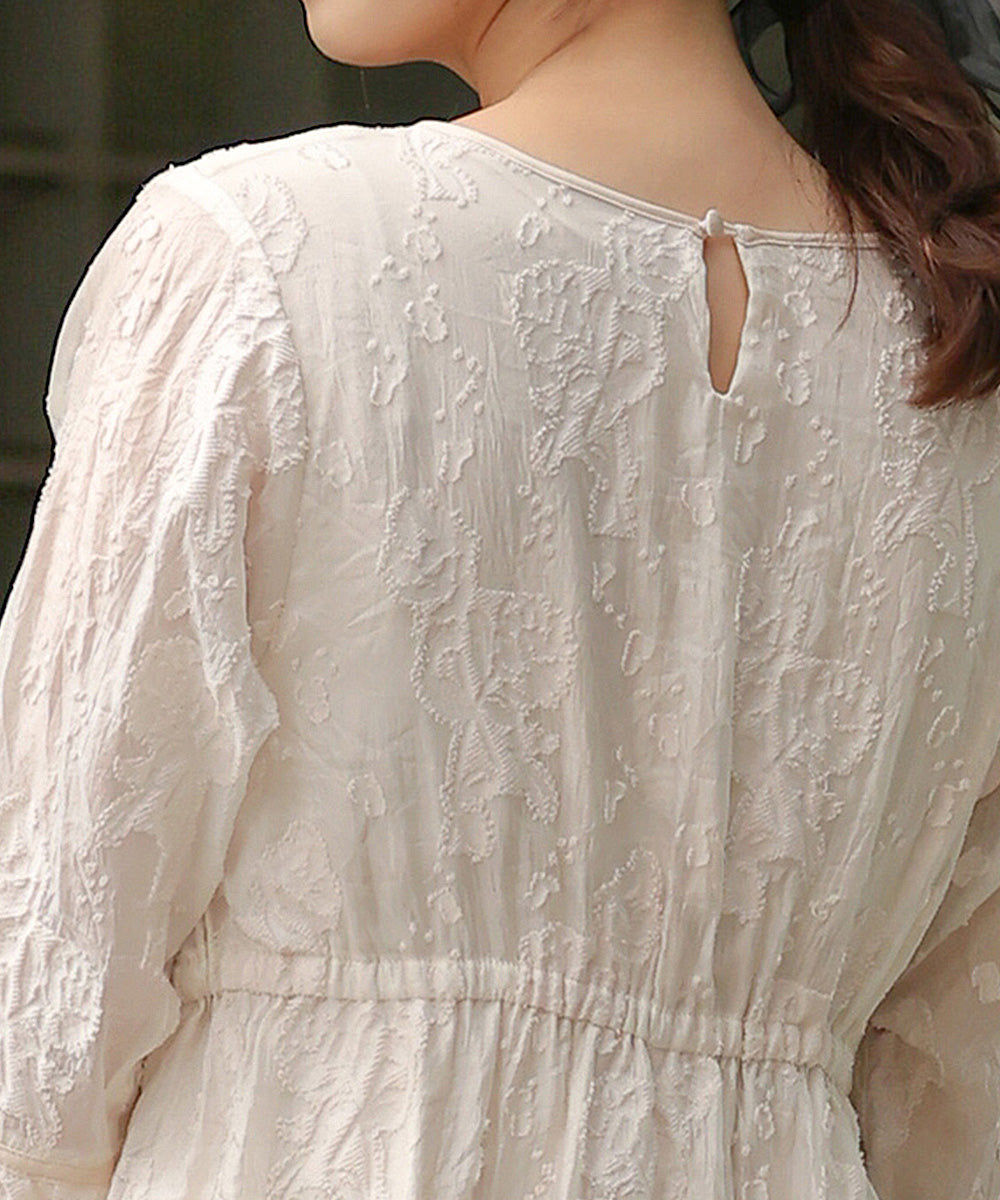 【オケージョンドレス/結婚式/2サイズ展開/SET ITEM/インナー付き/裏地付き】ジャガードフレアワンピース