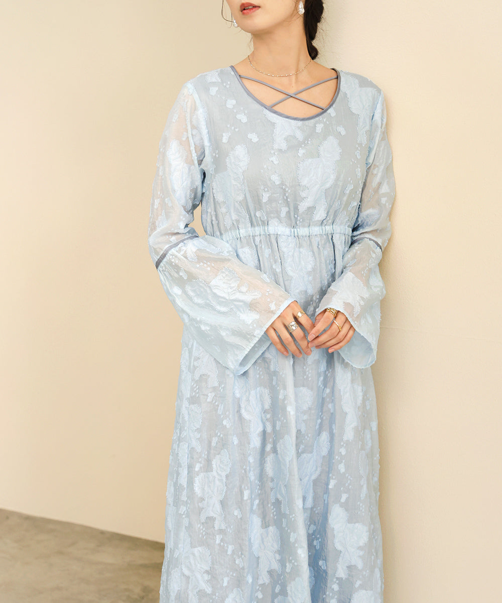 【オケージョンドレス/結婚式/2サイズ展開/SET ITEM/インナー付き/裏地付き】ジャガードフレアワンピース