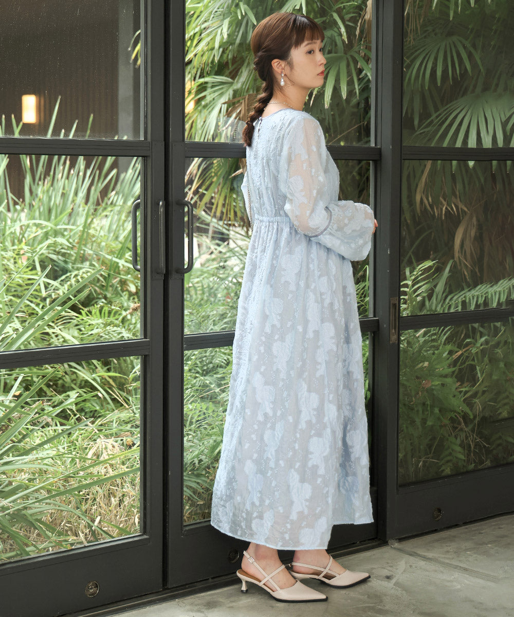 【オケージョンドレス/結婚式/2サイズ展開/SET ITEM/インナー付き/裏地付き】ジャガードフレアワンピース