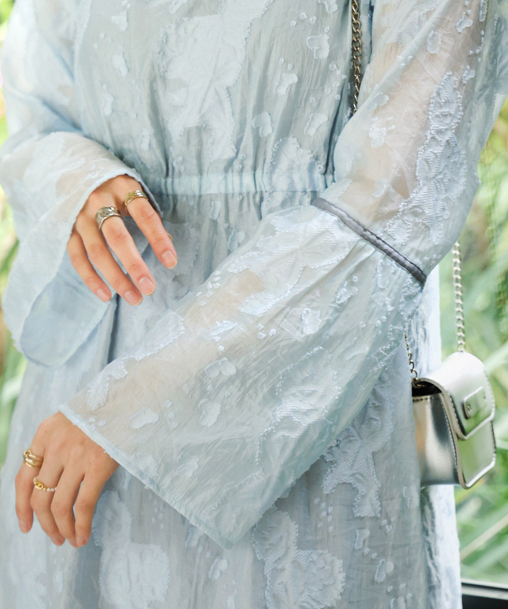 【オケージョンドレス/結婚式/2サイズ展開/SET ITEM/インナー付き/裏地付き】ジャガードフレアワンピース