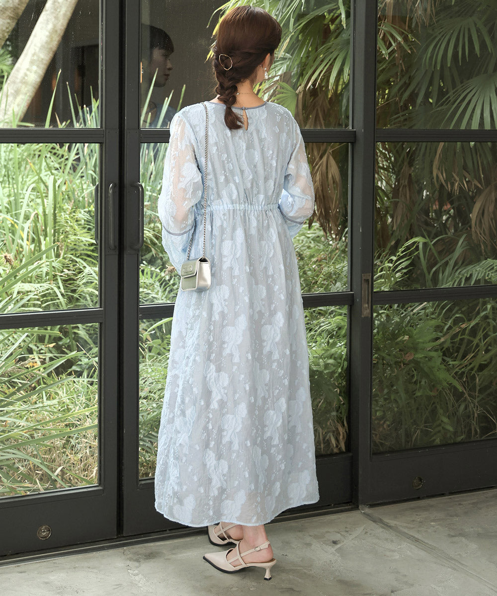 【オケージョンドレス/結婚式/2サイズ展開/SET ITEM/インナー付き/裏地付き】ジャガードフレアワンピース