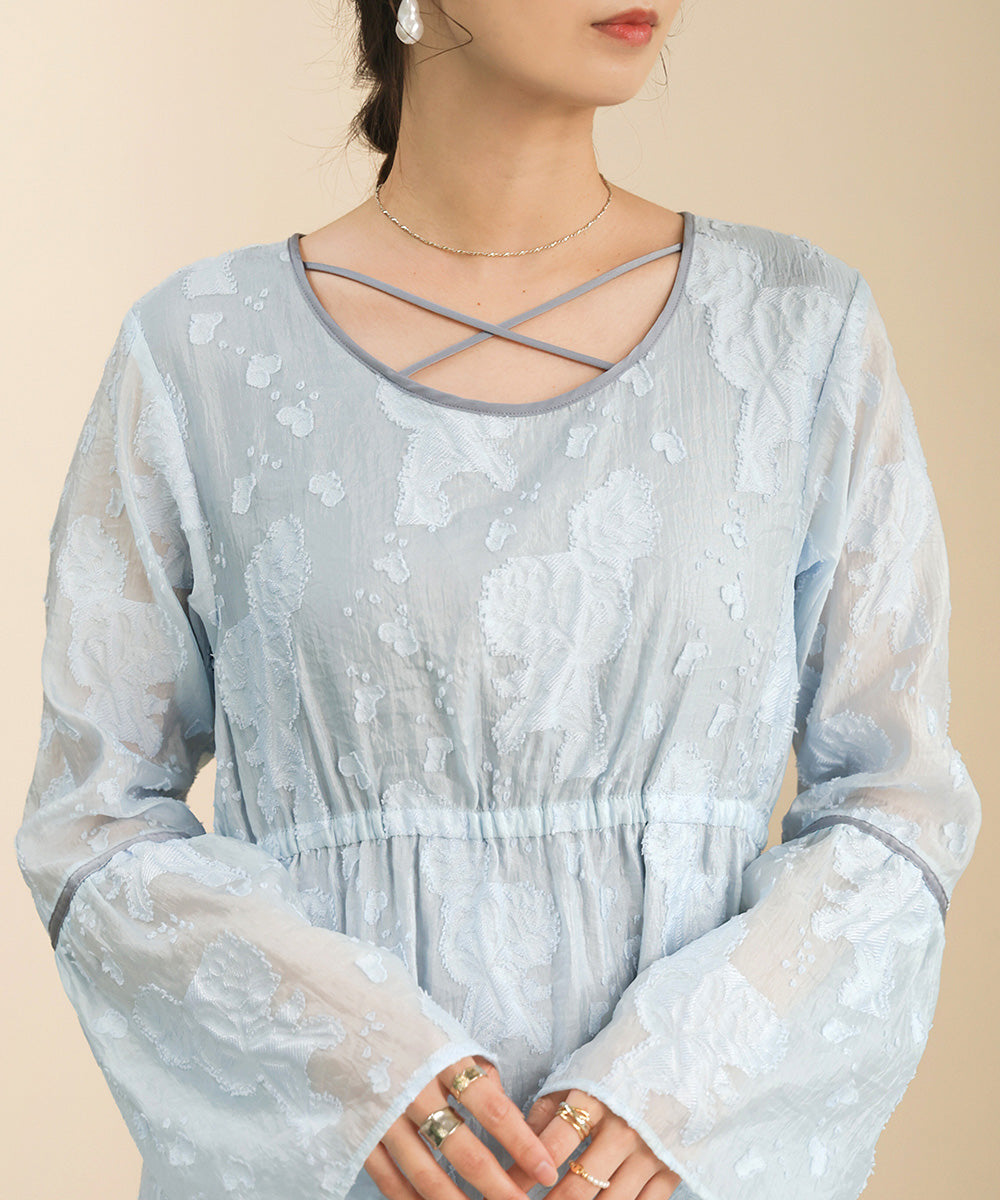 【オケージョンドレス/結婚式/2サイズ展開/SET ITEM/インナー付き/裏地付き】ジャガードフレアワンピース