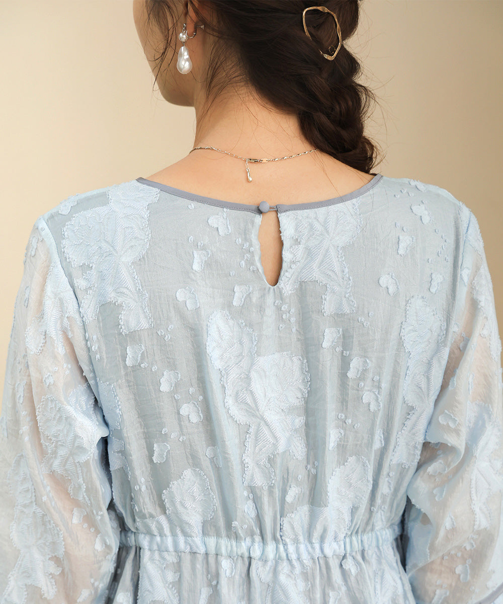 【オケージョンドレス/結婚式/2サイズ展開/SET ITEM/インナー付き/裏地付き】ジャガードフレアワンピース