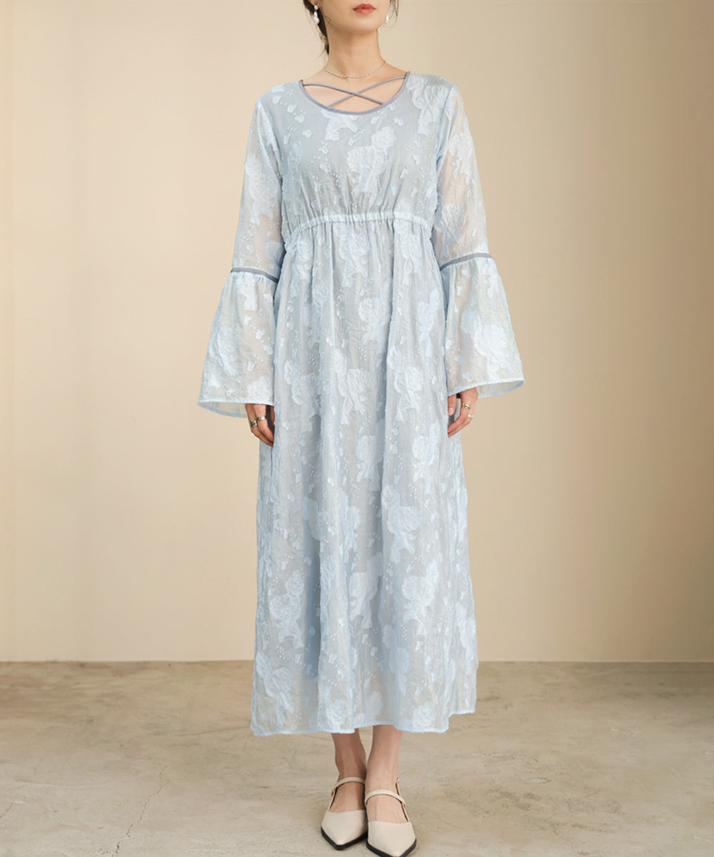 【オケージョンドレス/結婚式/2サイズ展開/SET ITEM/インナー付き/裏地付き】ジャガードフレアワンピース