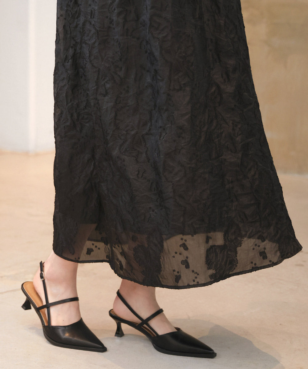 【オケージョンドレス/結婚式/2サイズ展開/SET ITEM/インナー付き/裏地付き】ジャガードフレアワンピース