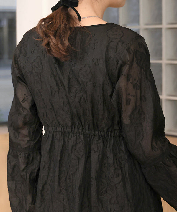 【オケージョンドレス/結婚式/2サイズ展開/SET ITEM/インナー付き/裏地付き】ジャガードフレアワンピース