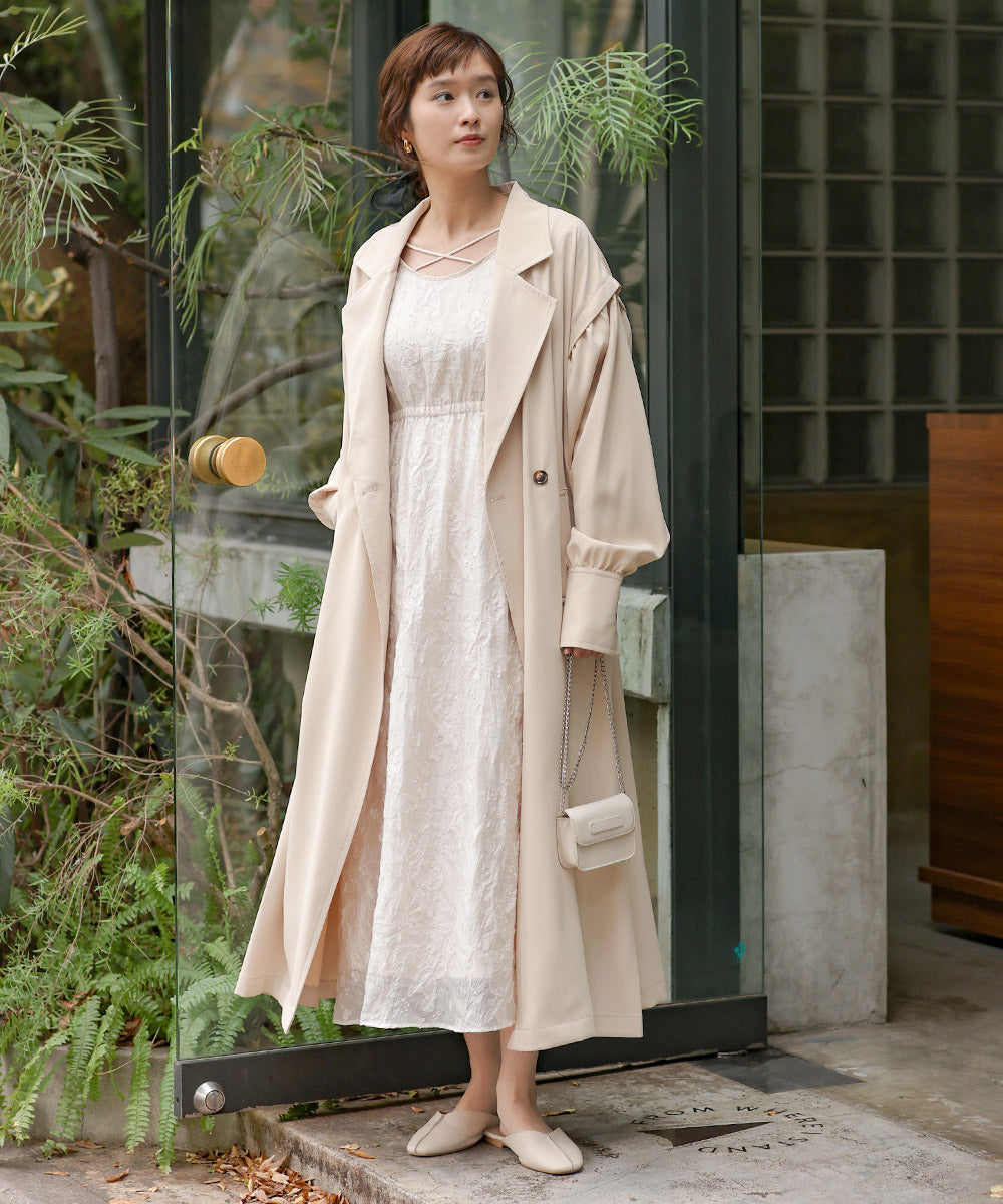 【オケージョンドレス/結婚式/2サイズ展開/SET ITEM/インナー付き/裏地付き】ジャガードフレアワンピース