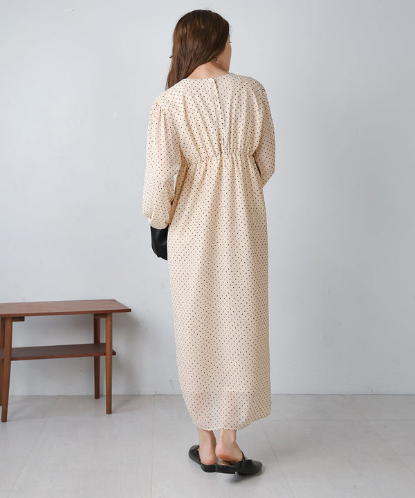 SHEER DOT GATHERED SLIT ONEPIECE
