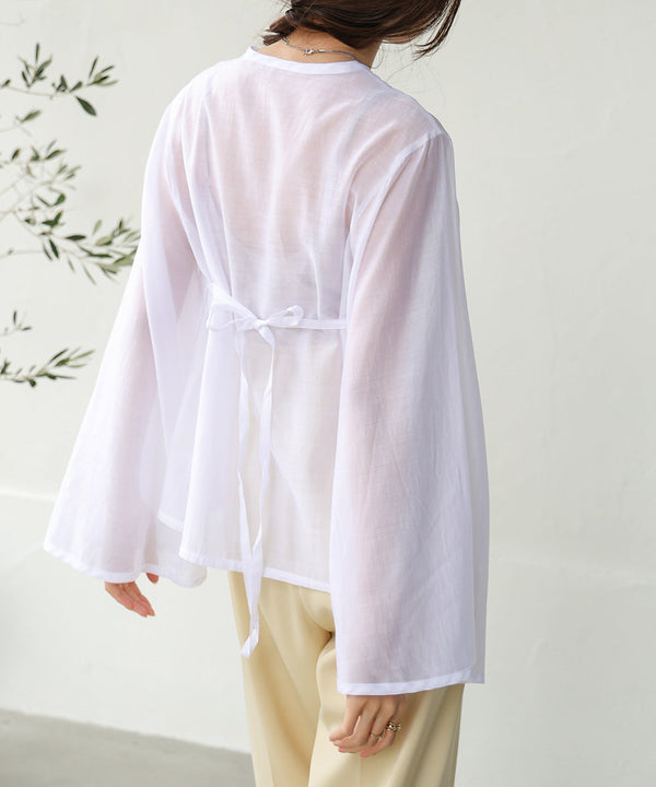 PINTUCK FLARE SLEEVE BLOUSE