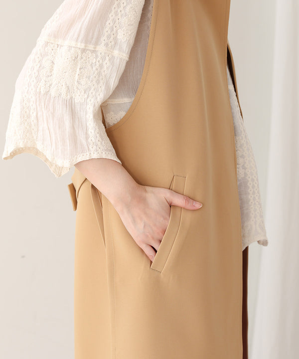 【WEB限定】ＢＡＣＫベルトボタン付きシンプルジレ