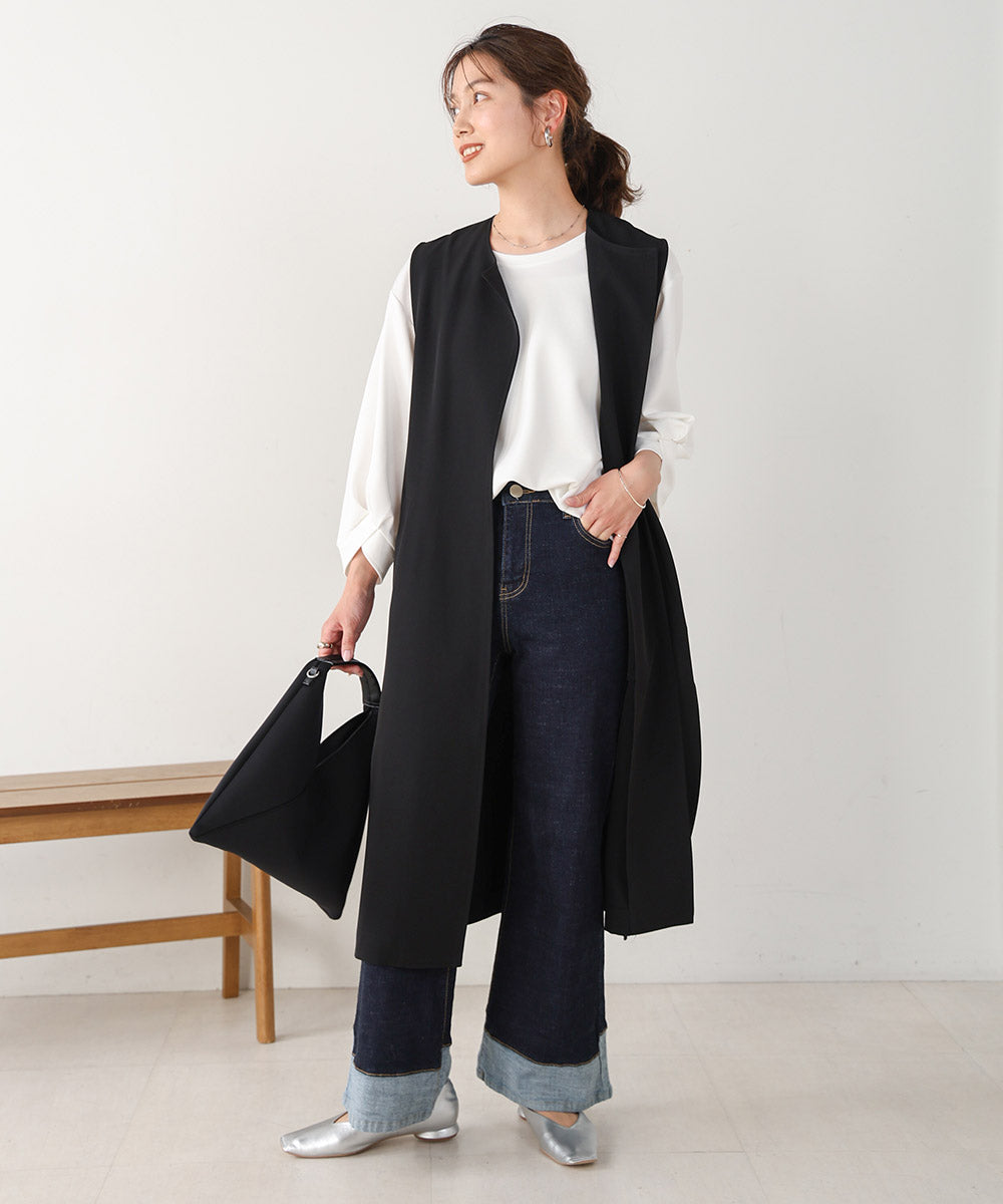 【WEB限定】ＢＡＣＫベルトボタン付きシンプルジレ
