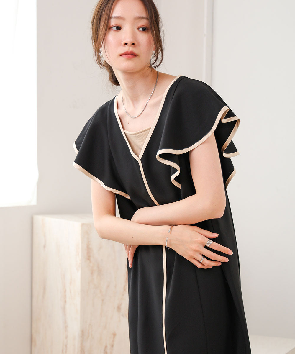 【低身長向けサイズあり】配色パイピングジャンパースカート
