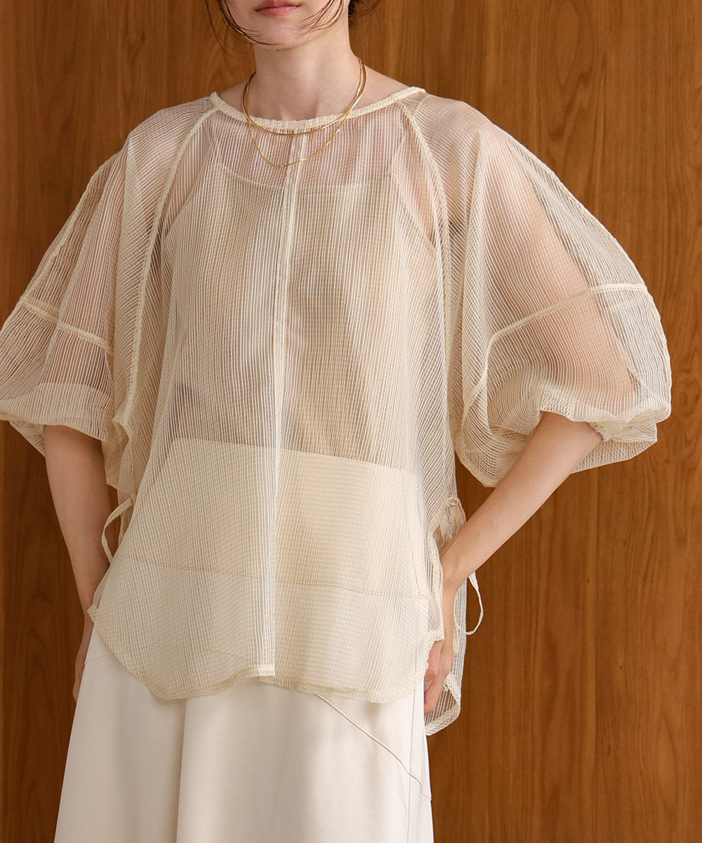 SHEER CHECK LANTERN SLEEVE BLOUSE