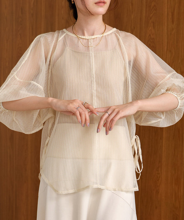 SHEER CHECK LANTERN SLEEVE BLOUSE