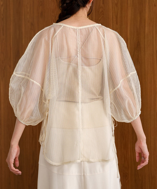 SHEER CHECK LANTERN SLEEVE BLOUSE