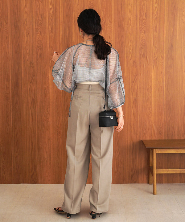 SHEER CHECK LANTERN SLEEVE BLOUSE