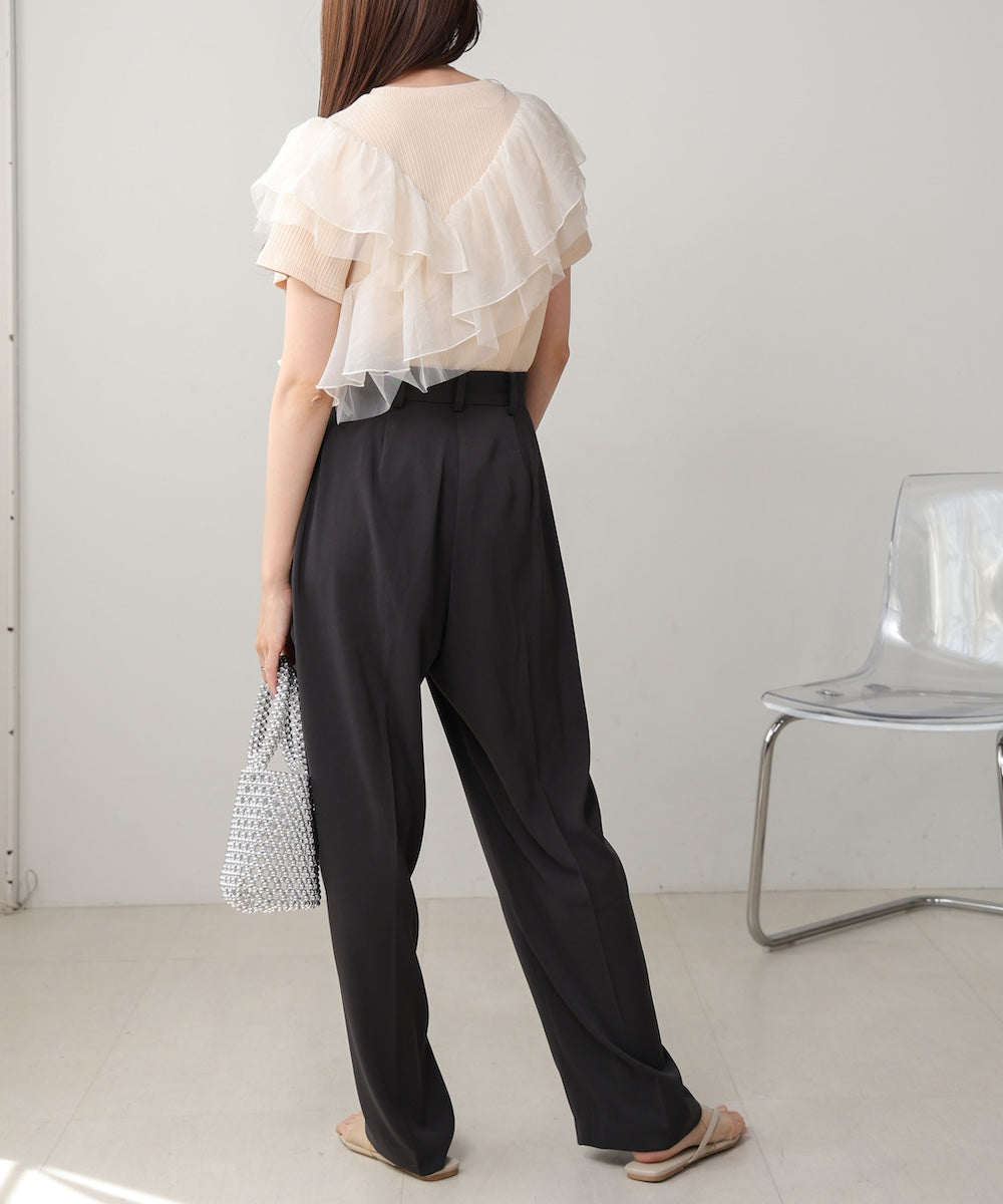 wrap style tuck slacks