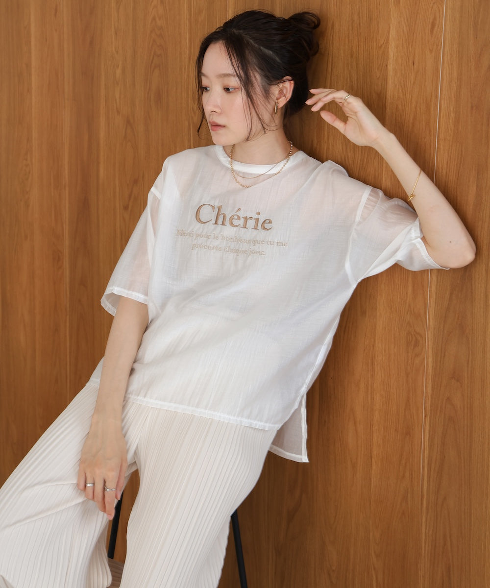 embroidered logo sheer blouse t-shirt