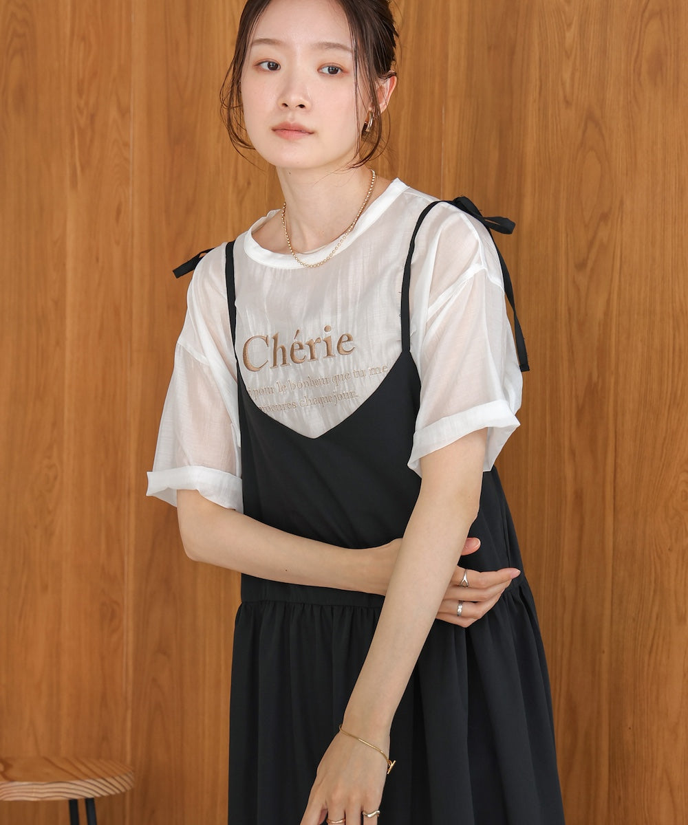 embroidered logo sheer blouse t-shirt