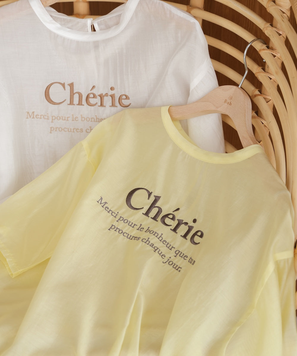 embroidered logo sheer blouse t-shirt