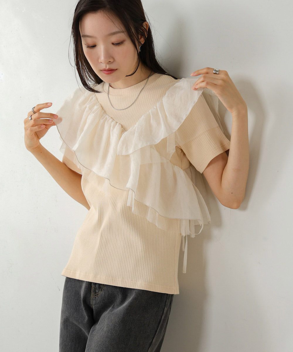 【2024SS】アシメフリルドッキングカットソー