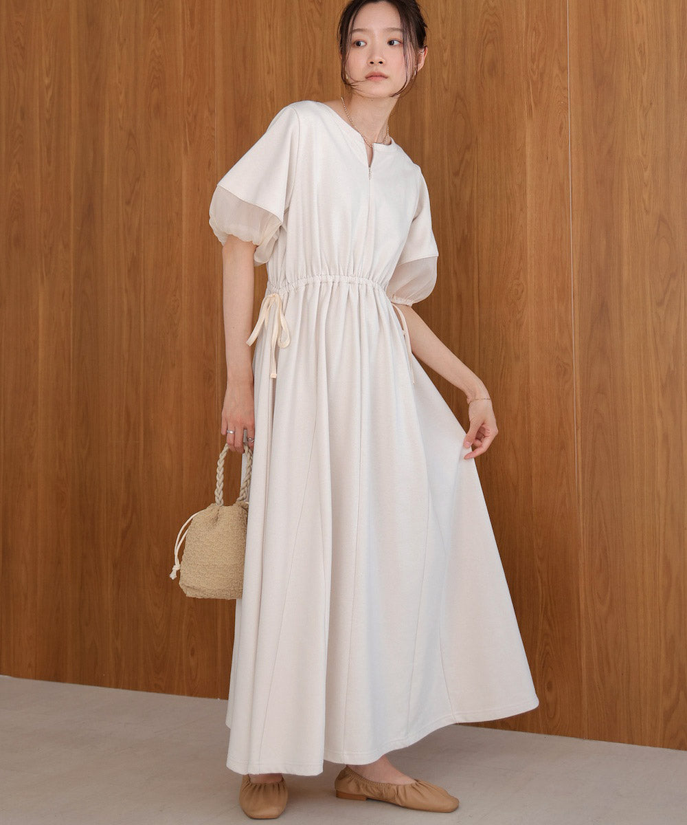 2way sleeve organdy flare onepiece