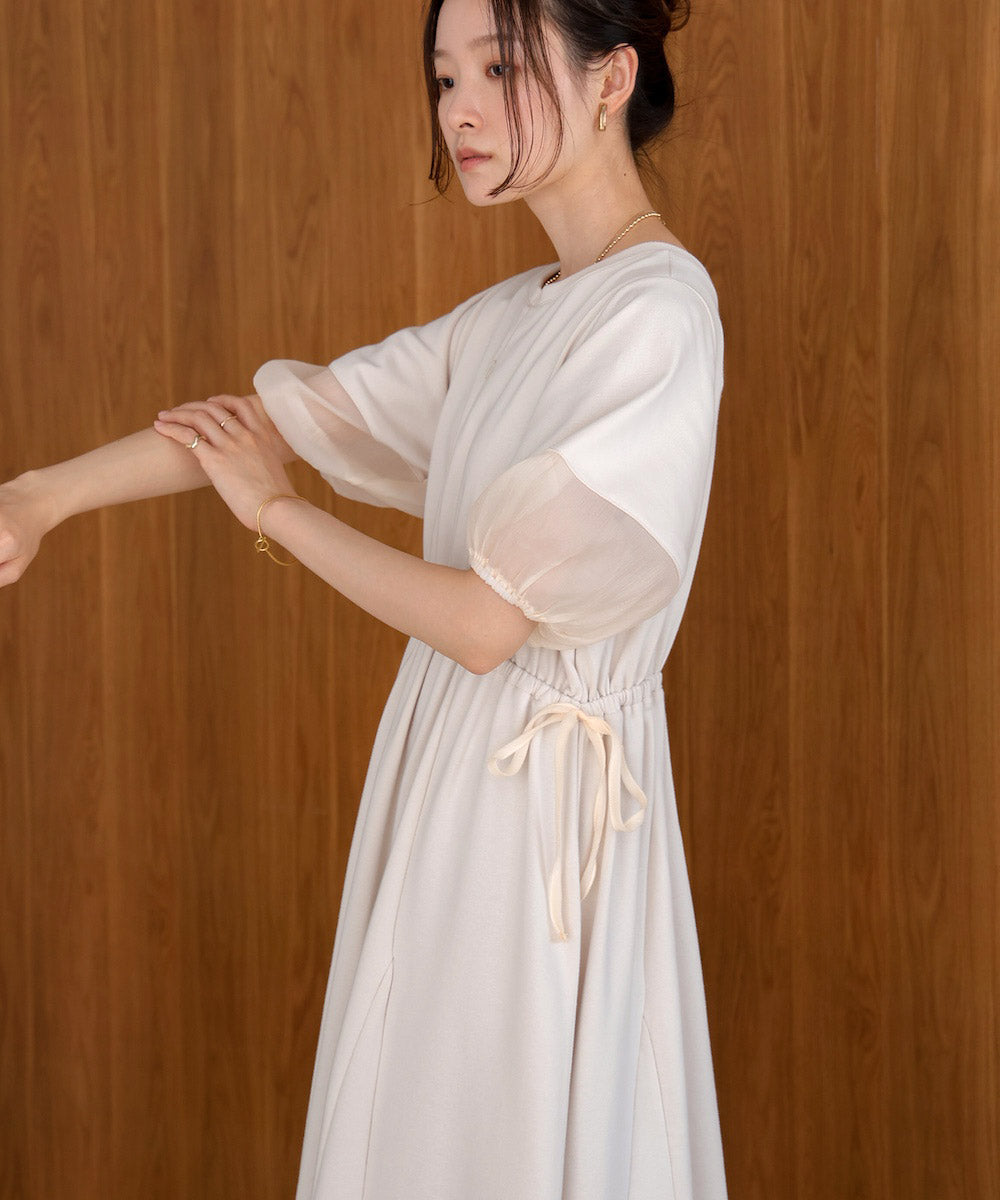 2way sleeve organdy flare onepiece