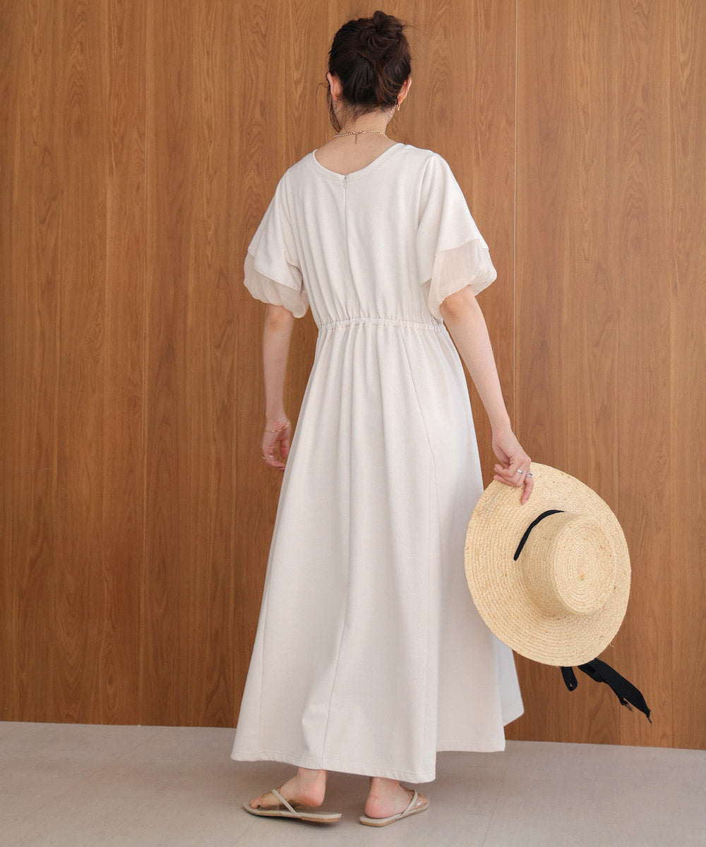 2way sleeve organdy flare onepiece