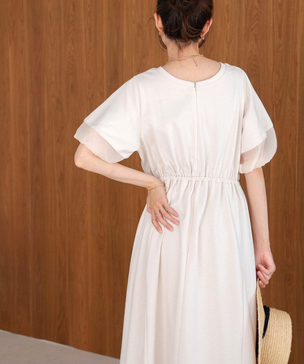 2way sleeve organdy flare onepiece