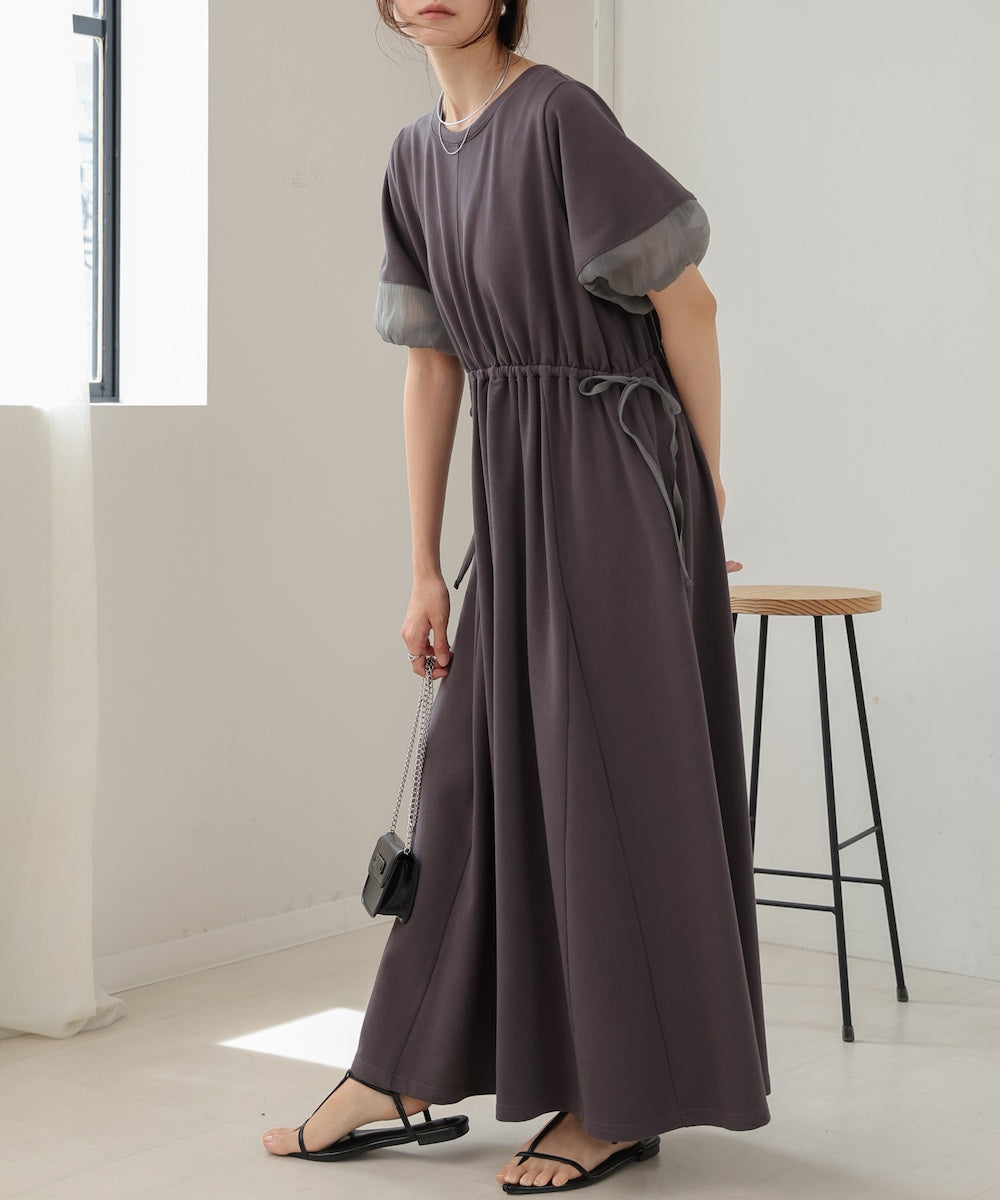 2way sleeve organdy flare onepiece