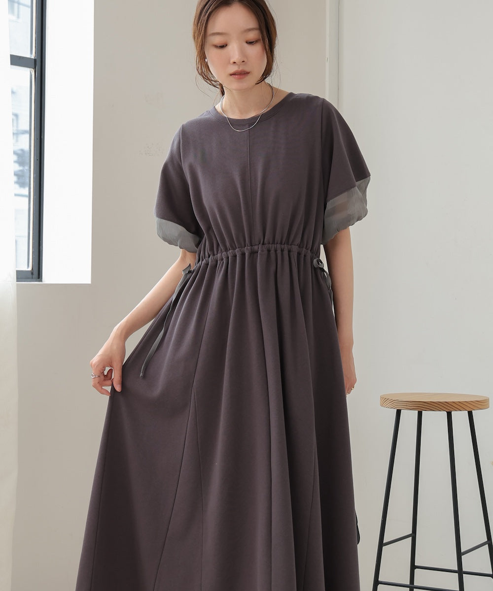 2way sleeve organdy flare onepiece