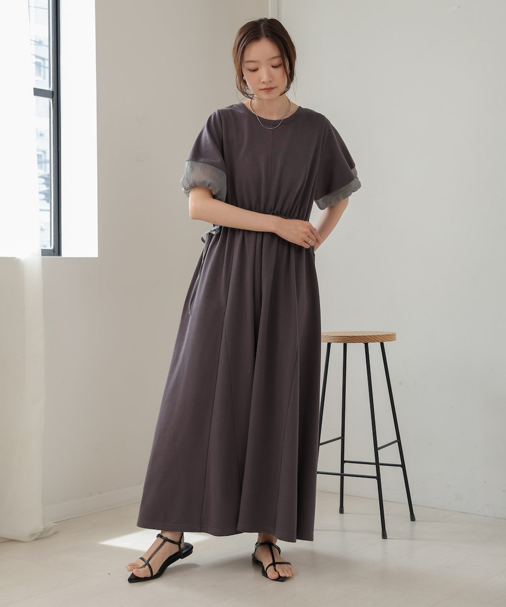 2way sleeve organdy flare onepiece