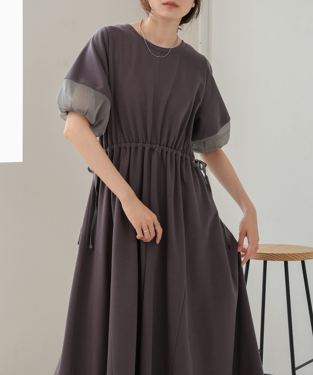 2way sleeve organdy flare onepiece