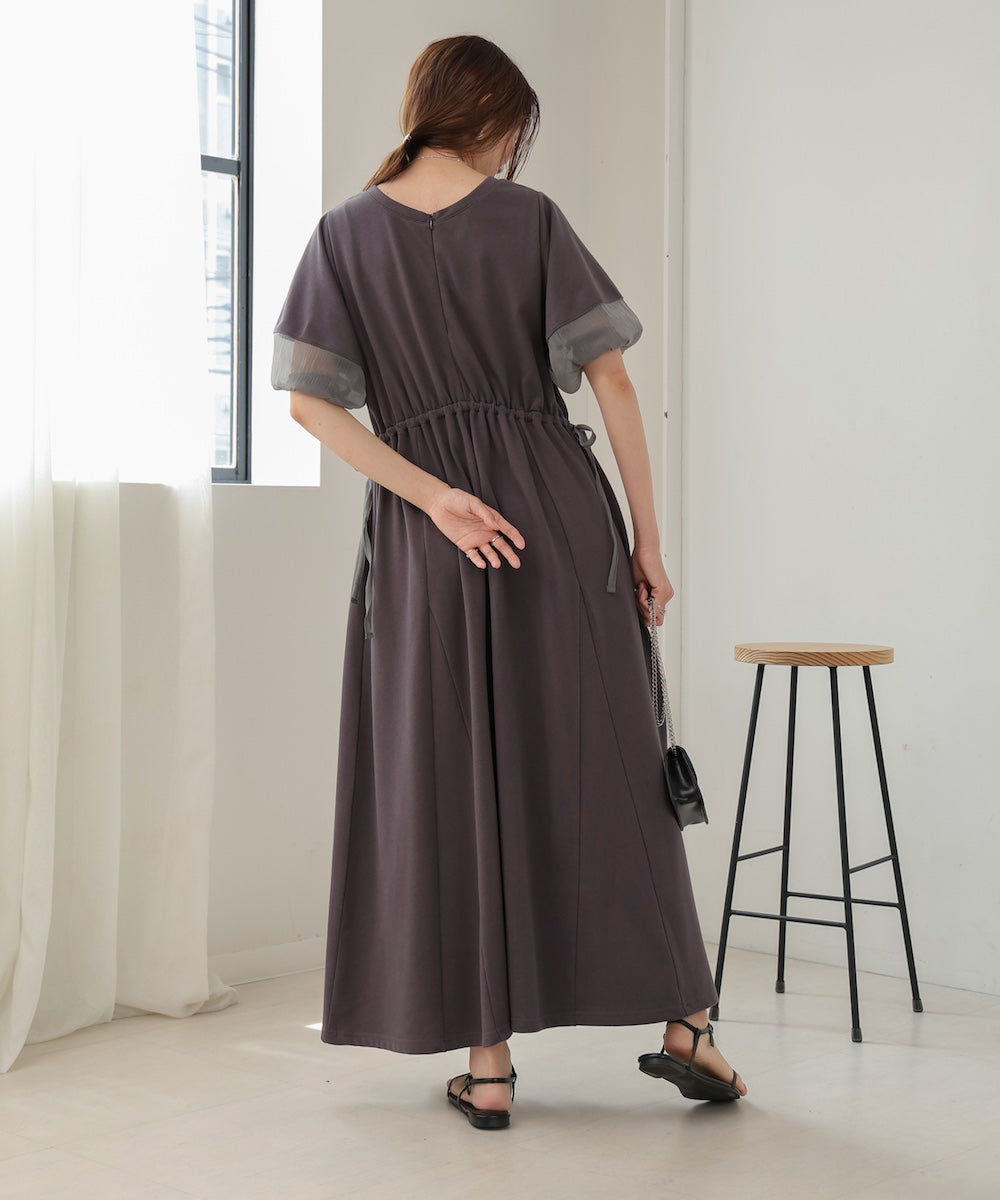 2way sleeve organdy flare onepiece