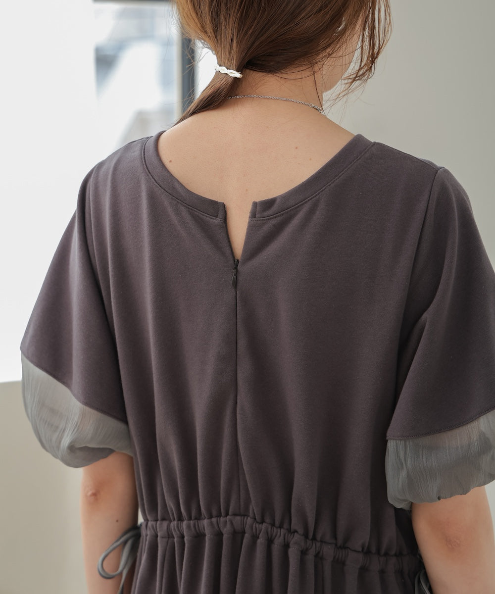 2way sleeve organdy flare onepiece