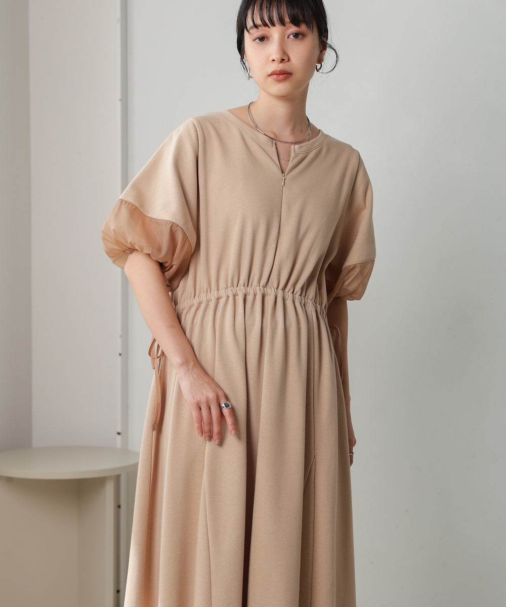 2way sleeve organdy flare onepiece