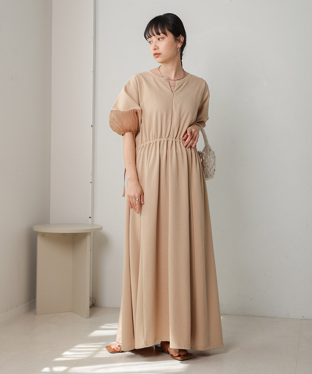 2way sleeve organdy flare onepiece