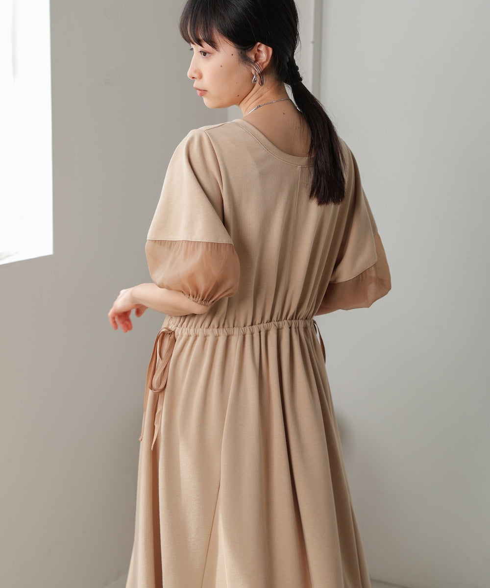 2way sleeve organdy flare onepiece