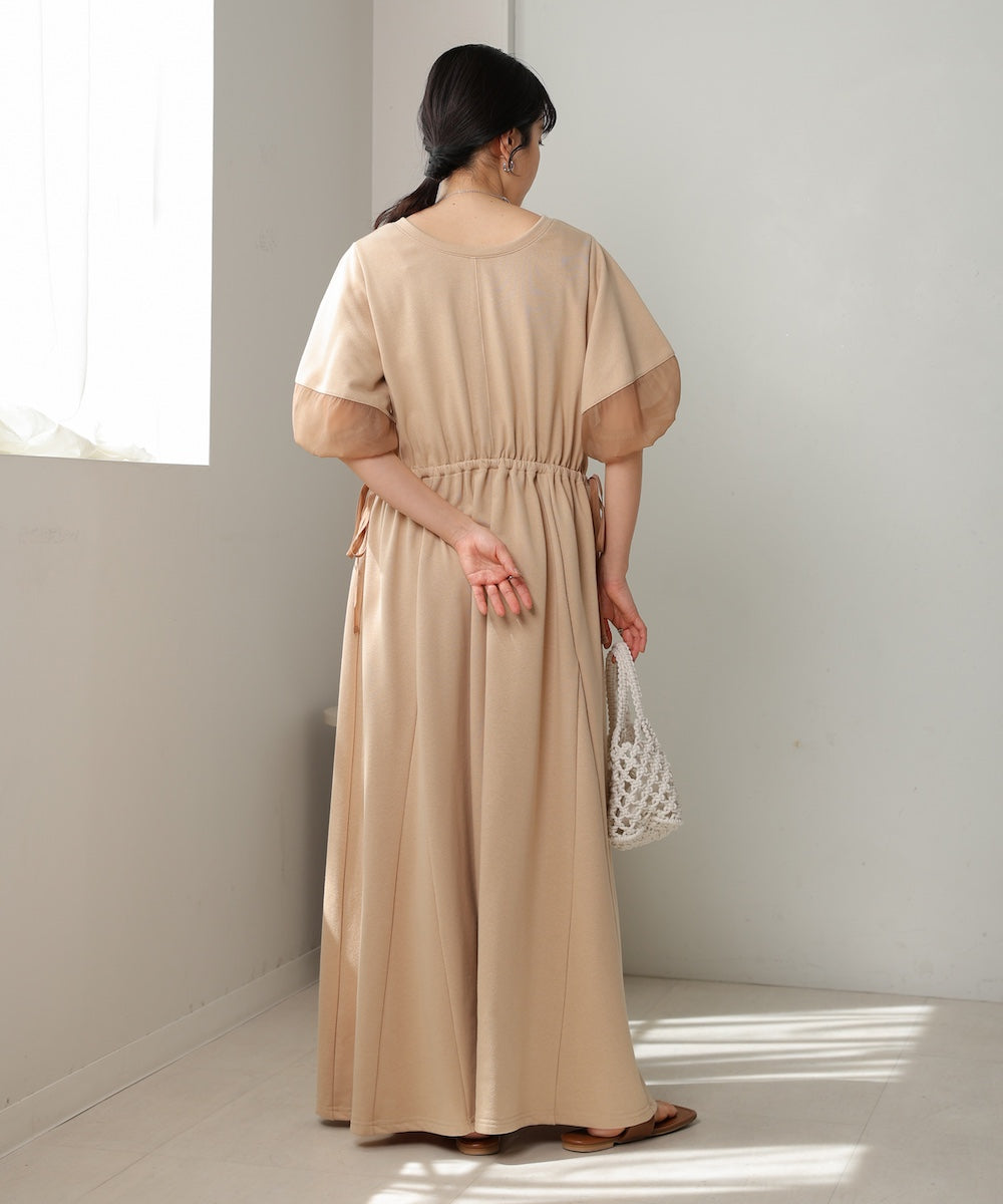 2way sleeve organdy flare onepiece